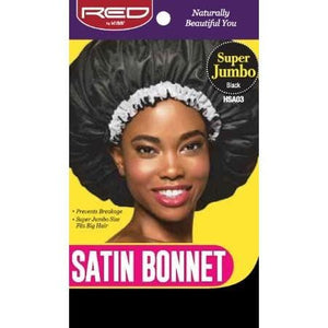 RED BY KISS SATIN BONNET BLACK SUPER JUMBO HSA03
