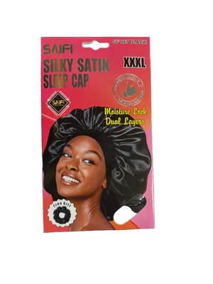 Saifi Silky Satin Sleep Cap XXXL SF 047 BLACK - Africa Products Shop